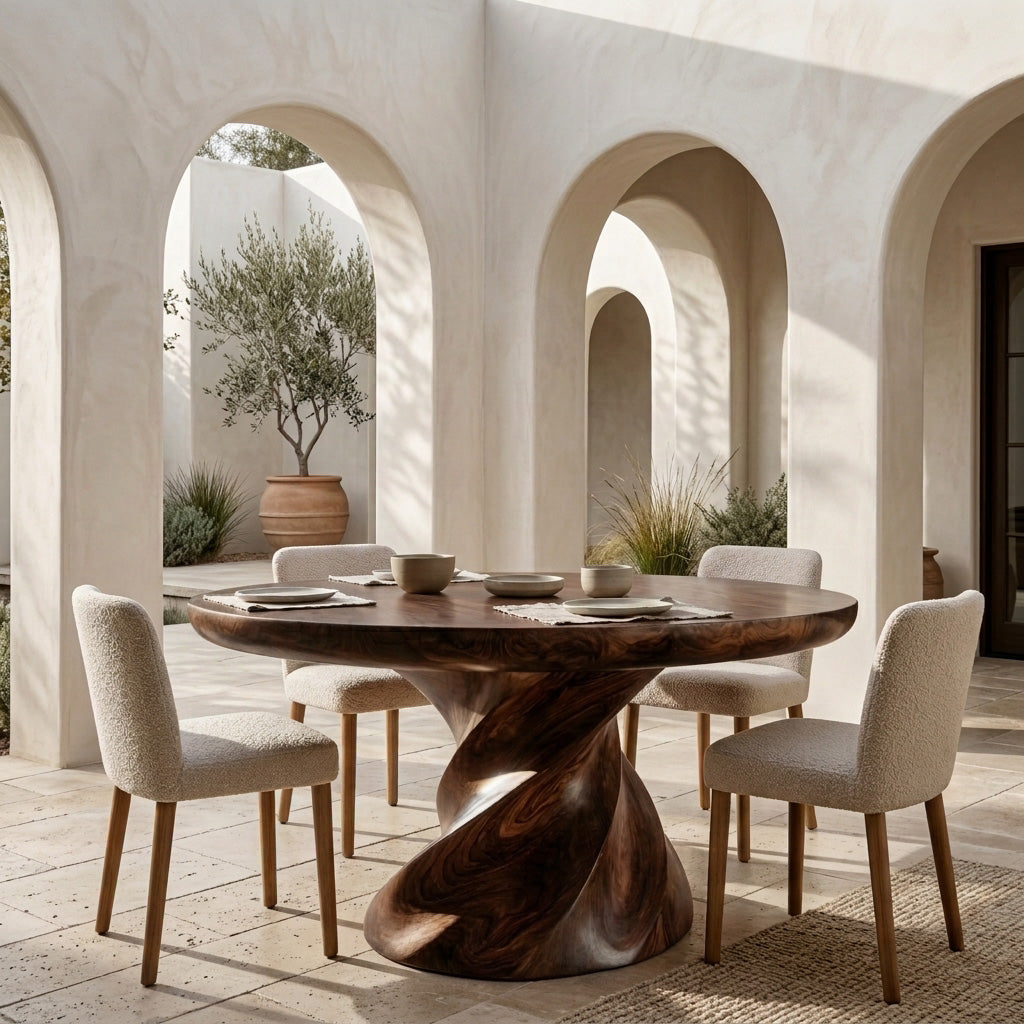 Contemporary Round Dining Table With Twisted Base For Dining Room