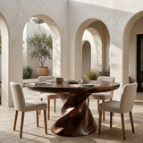 Contemporary Round Dining Table With Twisted Base For Dining Room