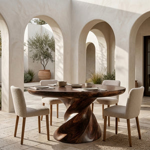 Contemporary Round Dining Table With Twisted Base For Dining Room