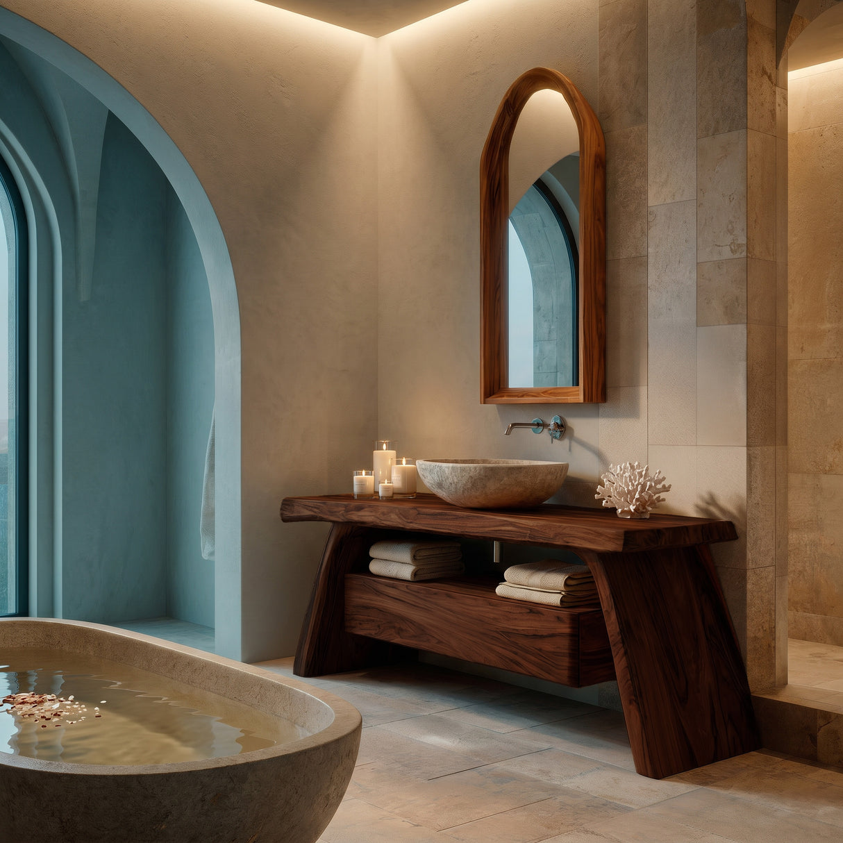 Modern Wooden Bathroom Vanity With Integrated Cabinet For Bathroom