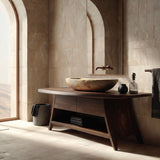 Organic Wood Bathroom Vanity With Open Storage For Bathroom