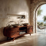Modern Bathroom Vanity With Open Shelf In The Middle For Bathroom