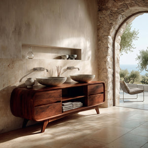 Modern Bathroom Vanity With Open Shelf In The Middle For Bathroom