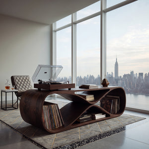 Contemporary Sculptural Wooden Record Player Console For Living Room