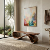 Curved Natural Wood Bench For Contemporary Living Room Decor