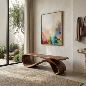 Curved Natural Wood Bench For Contemporary Living Room Decor