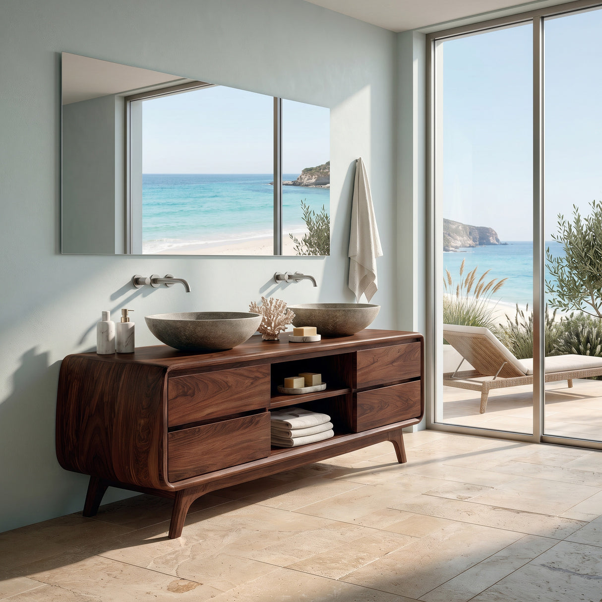 Organic Bathroom Vanity With Drawers On Both Sides For Bathroom