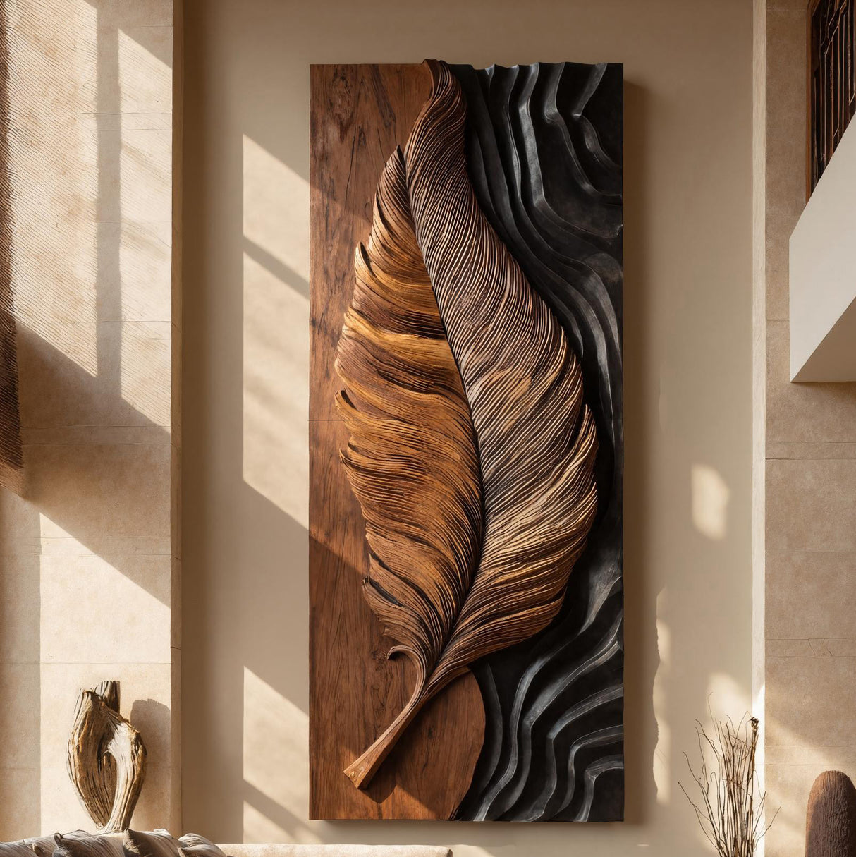Luxury Wooden Feather Wall Art For Living Room