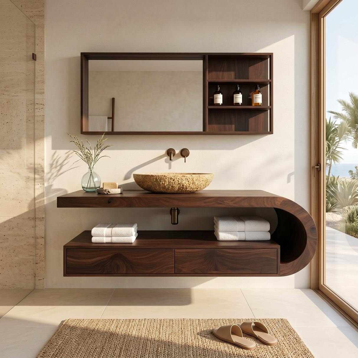 Modern Floating Bathroom Vanity With Curved Frame For Bathroom