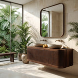 Contemporary Wooden Floating Bathroom Vanity With Fluted Front For Bathroom