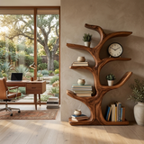 Contemporary Wood Bookshelf Sculptural Curved Design For Living Room