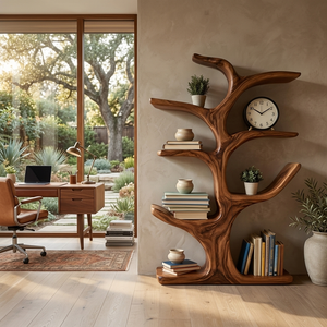 Contemporary Wood Bookshelf Sculptural Curved Design For Living Room