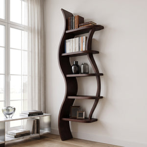 Modern Sculptural Bookshelf With Curved Design For Living Room