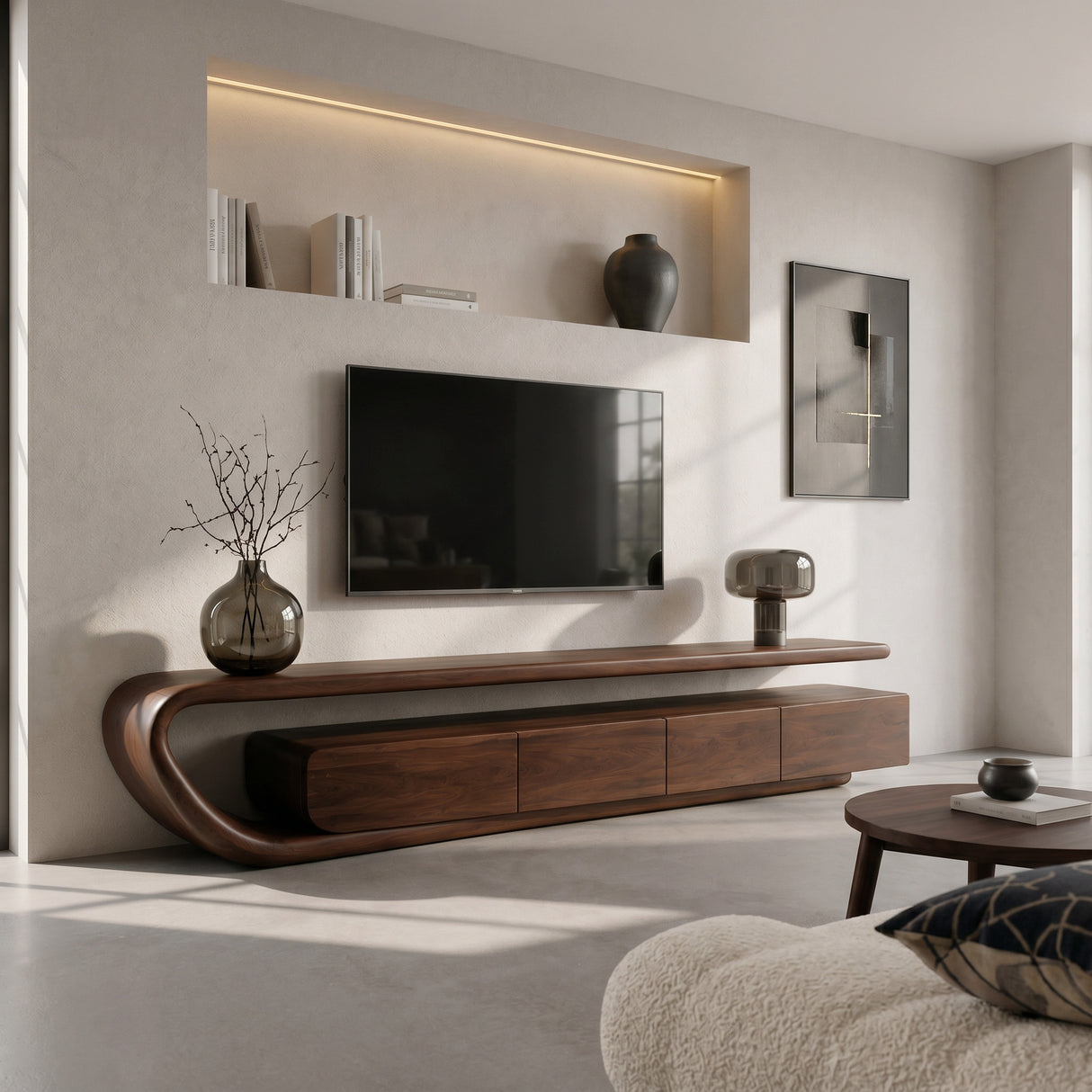Handcrafted Natural Wood TV Console For Luxury Interior