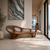 Organic Wooden Bench With Sculptural Continuous Frame For Entryway