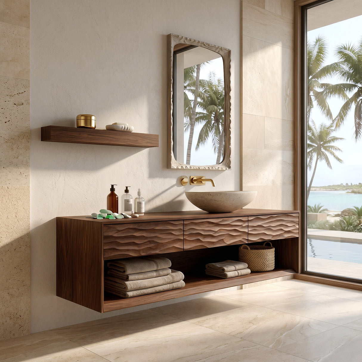 Contemporary Floating Bathroom Vanity With Textured Front For Bathroom