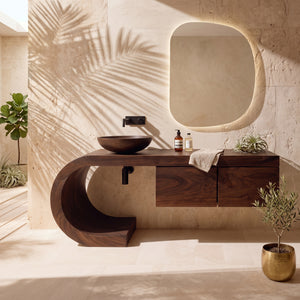Organic Floating Bathroom Vanity With Sculptural Curved Base For Bathroom