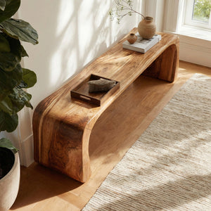 Contemporary Wood Curved Bench For Entryway Or Living Room