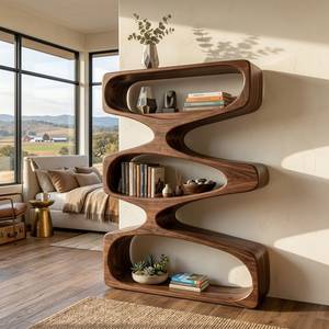 Organic Sculptural Bookshelf With 3 Tiers Storage For Living Room