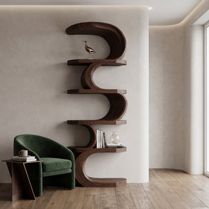 Modern Curved Bookshelf For Living Room Or Office Storage