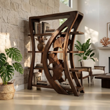 Artistic Wooden Bookcase With Botanical Sculpture Design