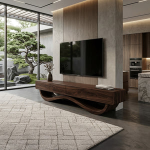 Modern Curved Base Floating Top TV Console For Living Room