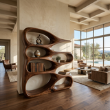 Wooden Bookshelf With Displaying Books And Collectibles For Living Room