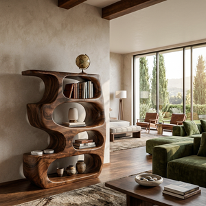 Organic Curved Wooden Bookshelf For Books Decor And Home Organization
