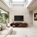 Modern Sculptural Wood TV Stand With Carved Door For Living Room
