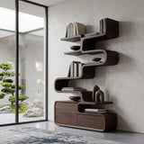 Scandinavian Sculptural Wooden Bookshelf For Living Room