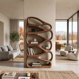 Modern Wooden Bookshelf Inspired By Organic Architecture For Living Room