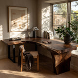 Organic Wooden L Desk With Live Edges For Minimalist Workspace