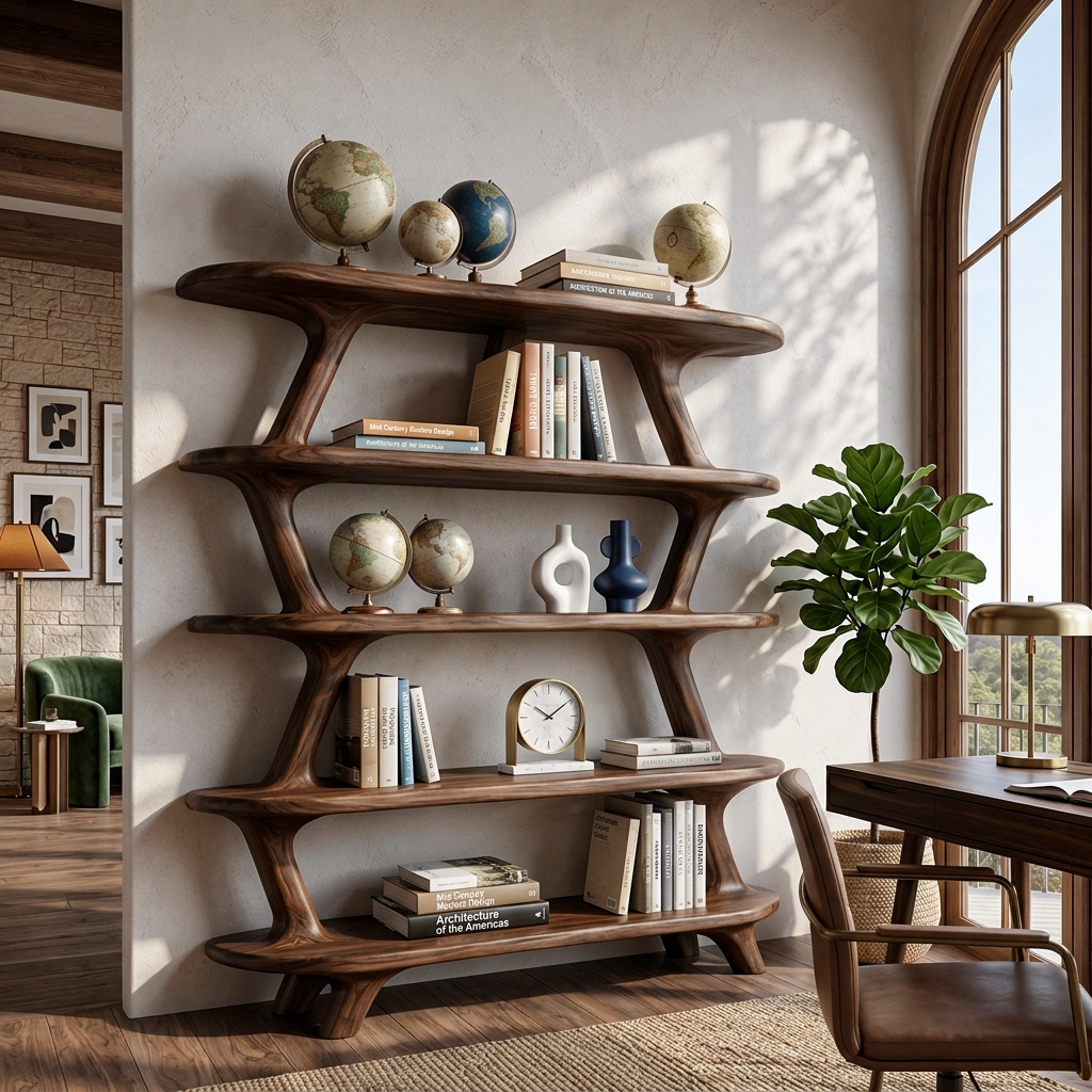 Modern Wooden Bookshelf With Storage Function For Living Room