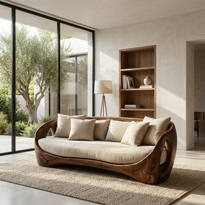 Sculptural Wooden Frame Sofa For Modern Living Room