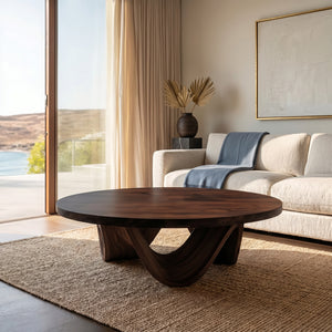 Contemporary Round Coffee Table With Continuously Curved Base For Living
