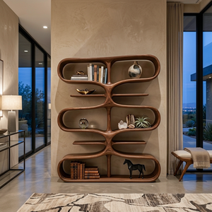 Organic Wooden Bookshelf With Storage Function For Living Furniture