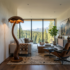 Modern Wooden Floor Lamp With Sculptural Lampshade For Home Decor