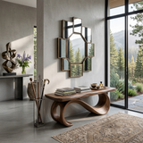 Rustic Wooden Bench With Sculptural Base For Entryway