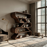 Minimalist Organic Wooden Shelf With Rounded Open Compartments