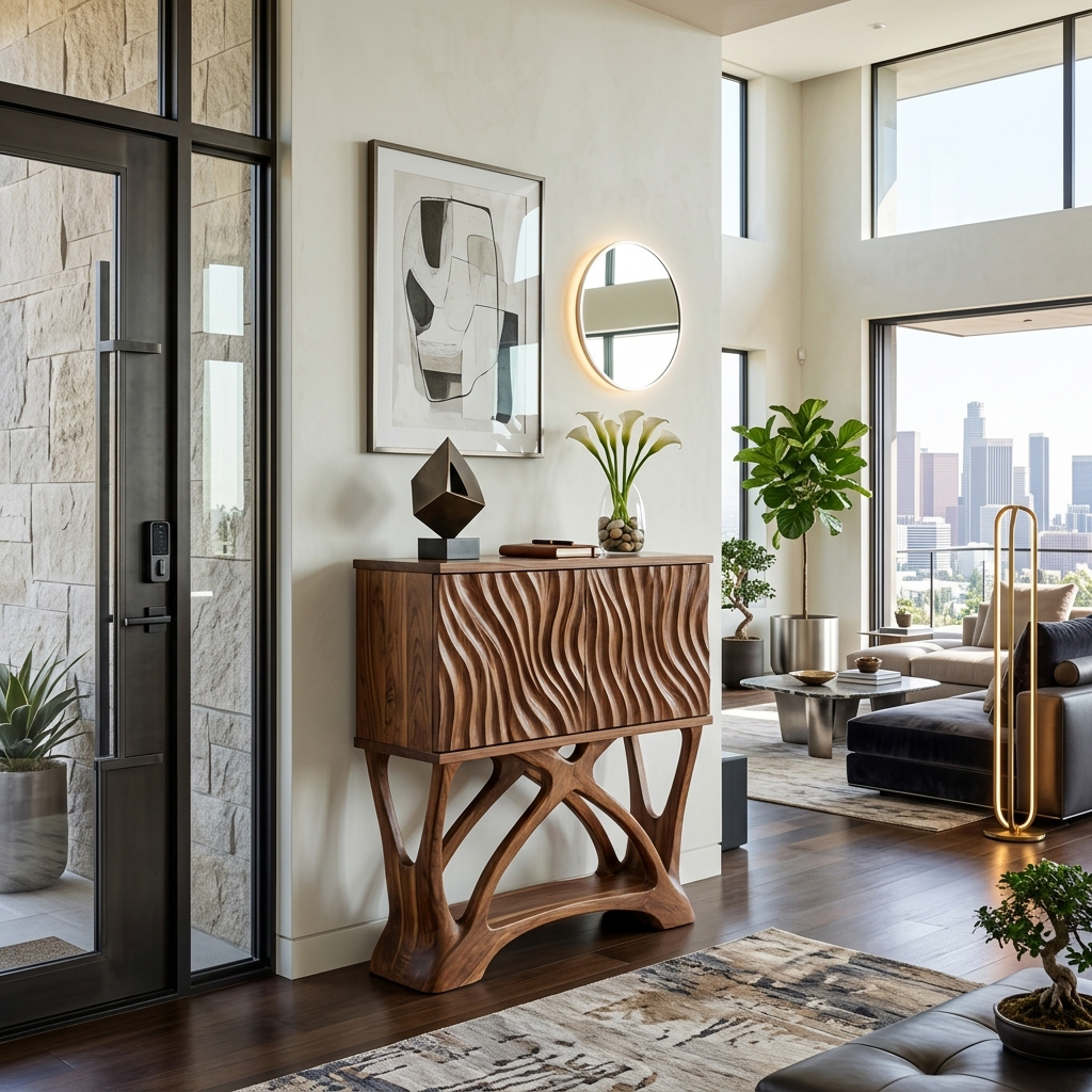 Modern Wooden Console Table With Sculptural Legs For Home Decor
