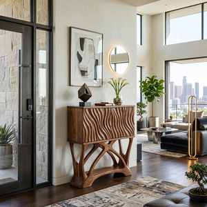 Modern Wooden Console Table With Sculptural Legs For Home Decor