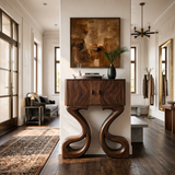 Contemporary Wooden Console Table Symmetrical Base Design For Entryway
