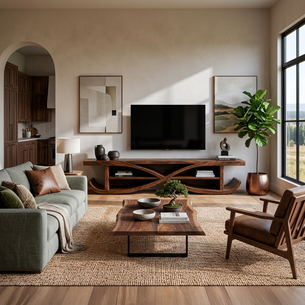 Wooden TV Stand X-shaped Frame Design For Living Room