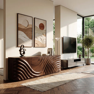 Modern Wooden Sideboard With Carved Door For Minimalist Living Space