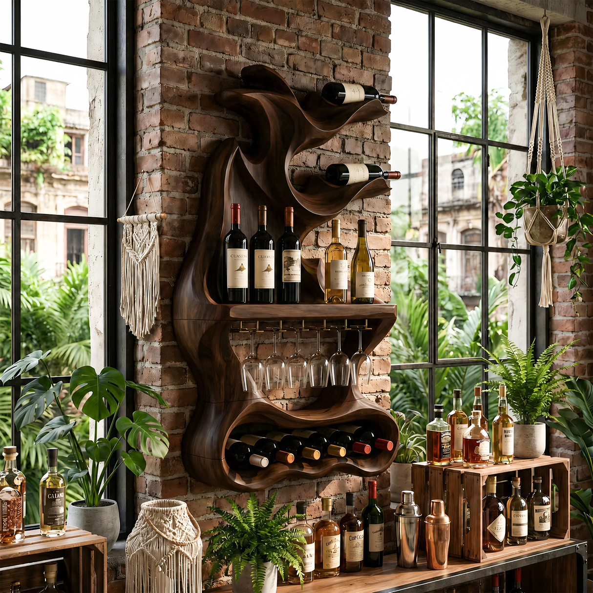 Contemporary Sculptural Wine Organizer For Dining Space