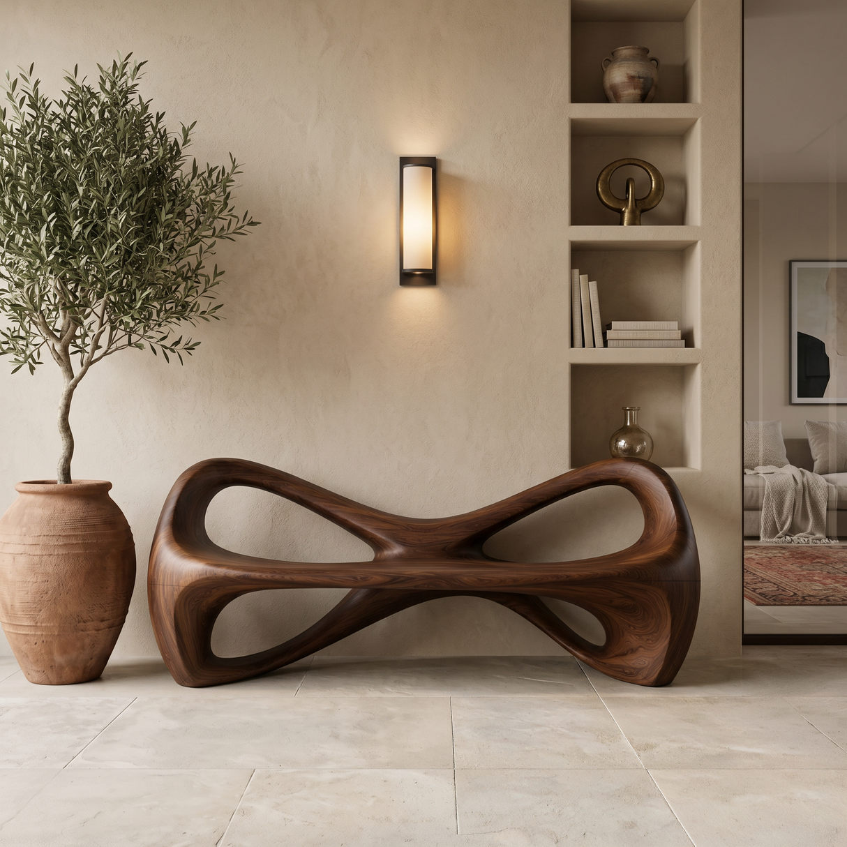 Organic Bench With Continuous Curved Base For Luxury Interiors