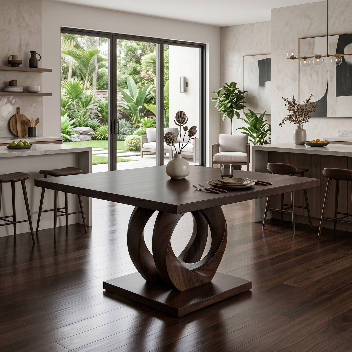 Tropical Square Dining Set For Poolside Kitchen