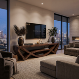 Wooden TV Stand With Carved Open Structure For Living Storage