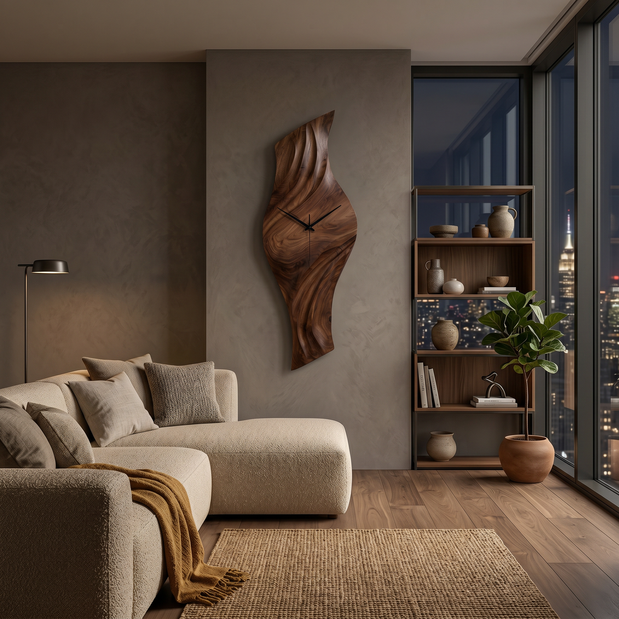 Organic Natural Wood Wall Clock For Statement Bedroom Interior