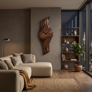 Organic Natural Wood Wall Clock For Statement Bedroom Interior